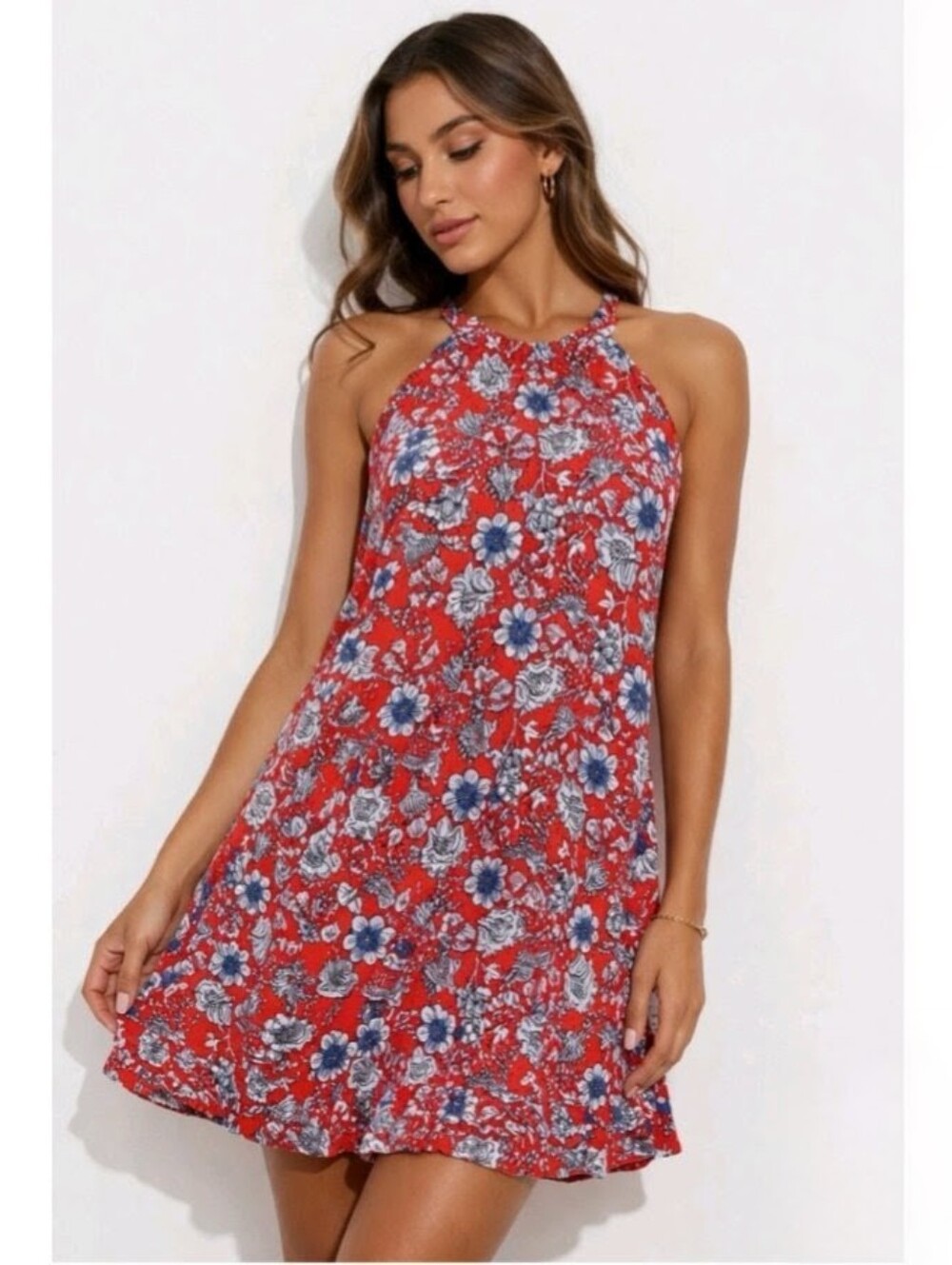 Loft Outlet Swing Mini Dress Halter Sleeveless SzS Floral Jersey Knit NWOT